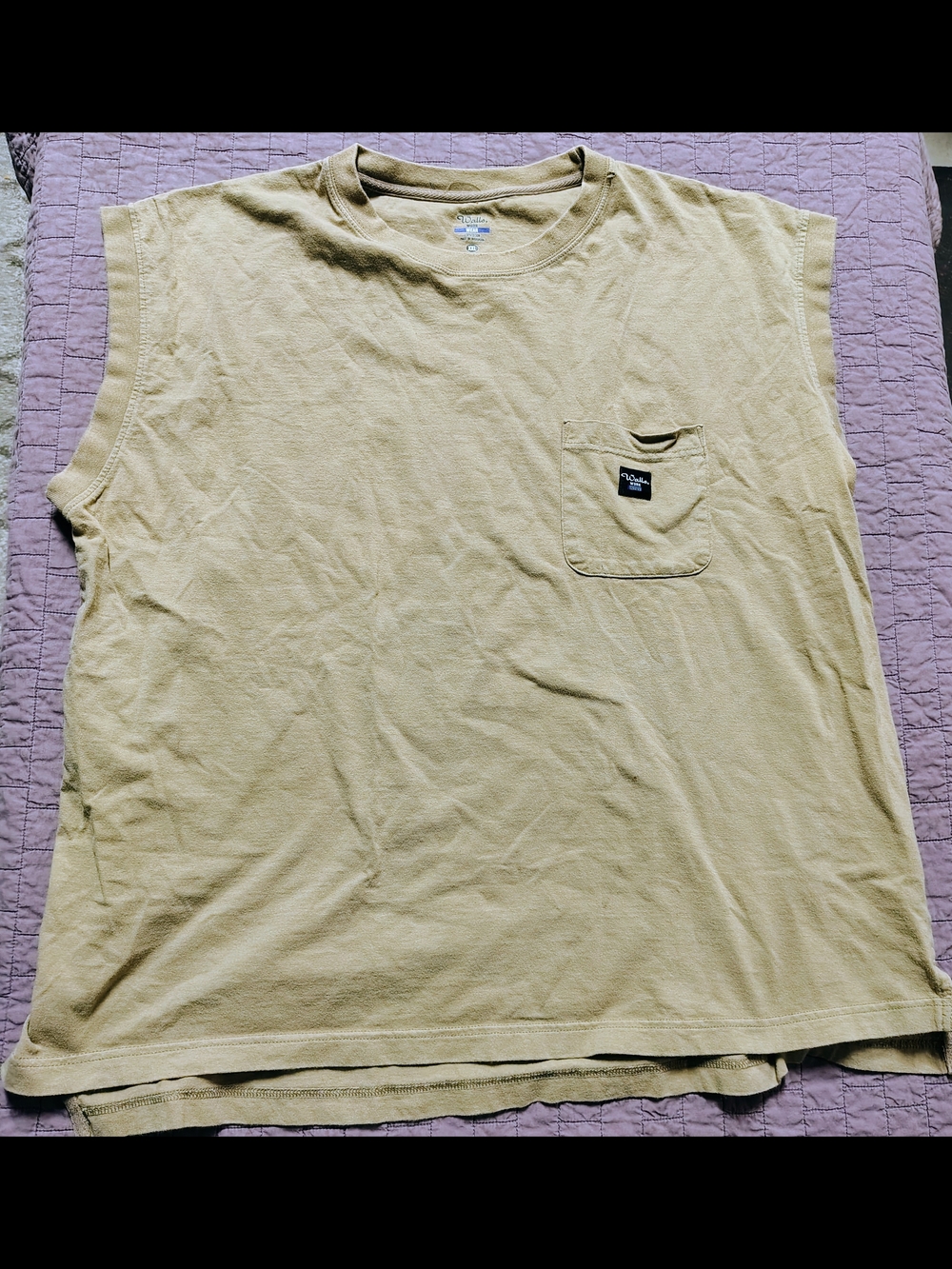 Walls Work Wear Mens XXL Tan Sleeveless Pocket T-Shirt Muscle Tee Cotton